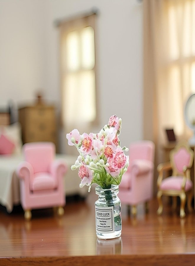 WLngtv 1Pc Pink Miniature Flower in Vase Dollhouse Mini Jasmine Flowers Handmade Easily Matched Dollhouse Flower Vase Set Model Decor for 1:6 or1:8 Scale Micro Landscape - Image 4